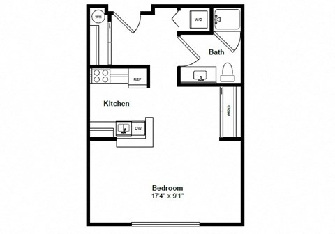 Floor plan for studio, 1 bath, 425 sqft